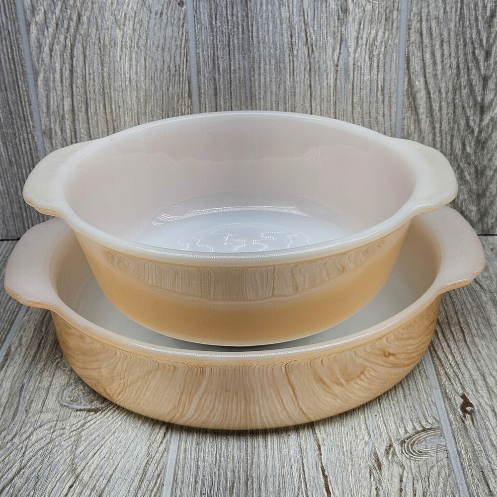 Vintage Anchor Hocking Fire King Peach Lustre 1 Qt Casserole & 8 Inch Pan Set